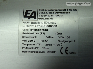 END-ARMATUREN Absperrklappe mit Schwenkantrieb