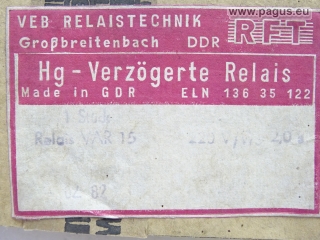 VEB RELAISTECHNIK Hg-Relais, verzögert