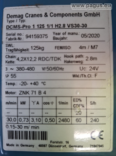 DEMAG Einträger-Hängekran mit elektrischem Kettenzug